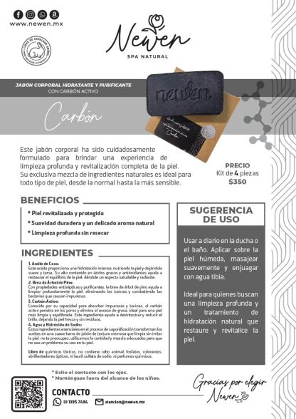 Jabón Corporal Hidratante y Purificante con Carbón Activo - 4 piezas. - Imagen 3