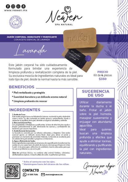 Jabón Corporal Hidratante y Purificante con Aceite Esencial de Lavanda - 4 piezas. - Imagen 3